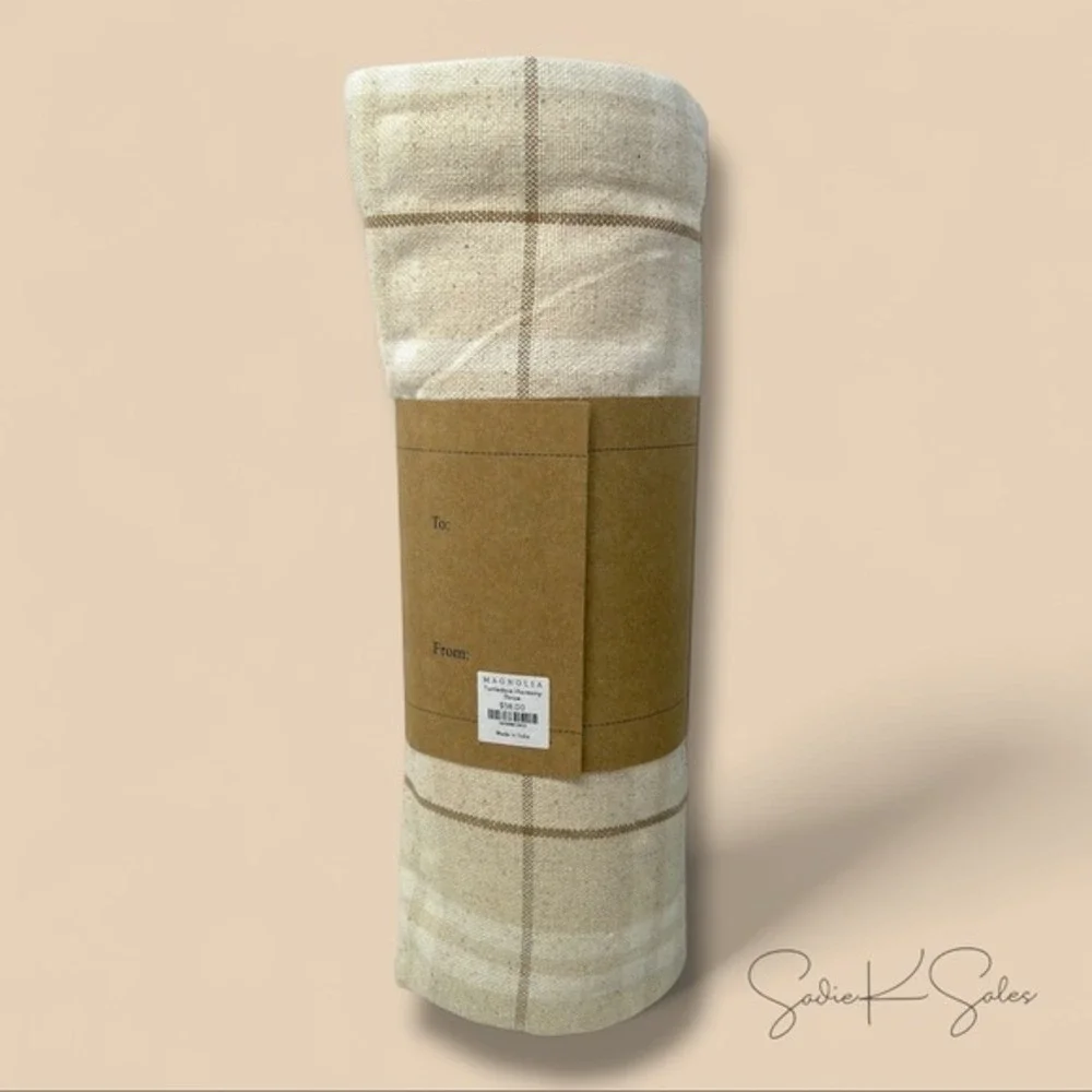 Magnolia Harmony Throw Turtledove Neutral Plaid‎ Cotton Fringed Christmas 2024